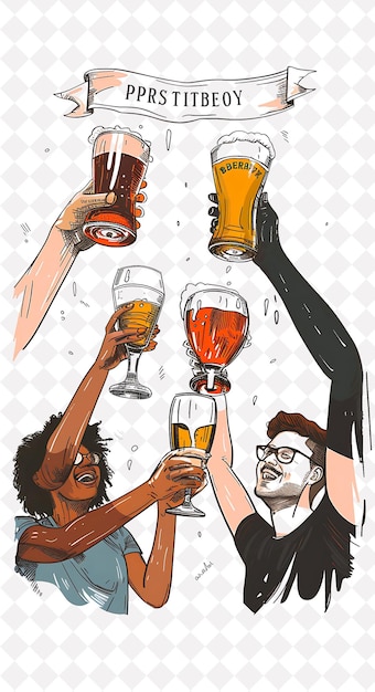 Group of People Holding Up Different Types of Beer Glasses W Flat Illustration Beer Culture Design