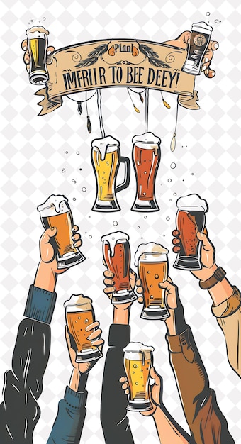 Group of People Holding Up Different Types of Beer Glasses W Flat Illustration Beer Culture Design