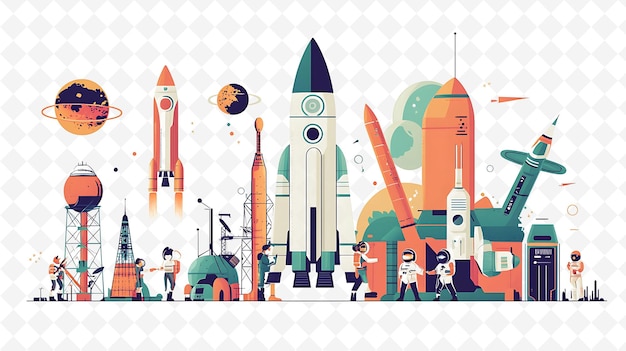 a group of people in a space with a rocket and the words quot space quot on the top