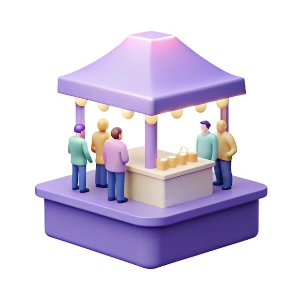 a group of people standing around a carousel with a purple top that says quot the word quot on it