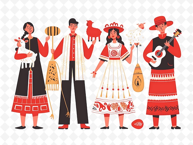 Group of People in Traditional Greek Attire for Greek Easter Flat Illustration Culture Character