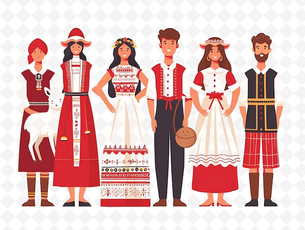 Group of People in Traditional Greek Attire for Greek Easter Flat Illustration Culture Character