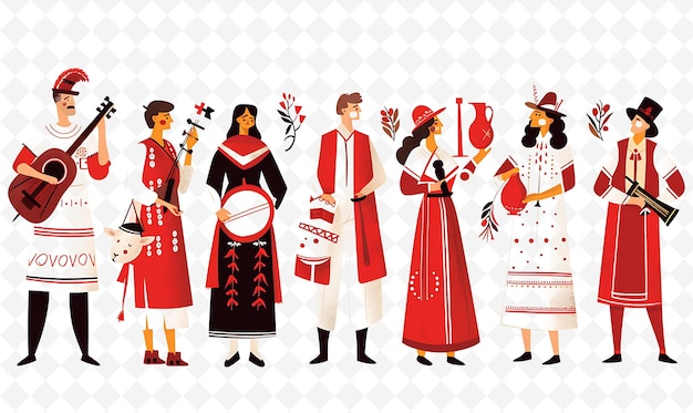 Group of People in Traditional Greek Attire for Greek Easter Flat Illustration Culture Character