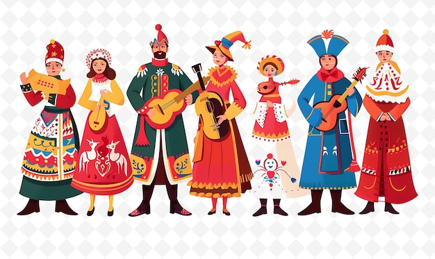 Group of People in Traditional Russian Attire for Maslenitsa Flat Illustration Culture Character