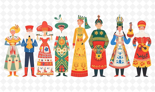 Group of People in Traditional Russian Attire for Maslenitsa Flat Illustration Culture Character