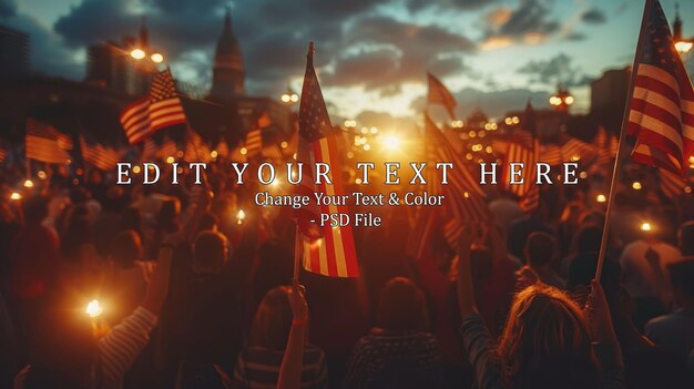 Group of People Waving American Flags