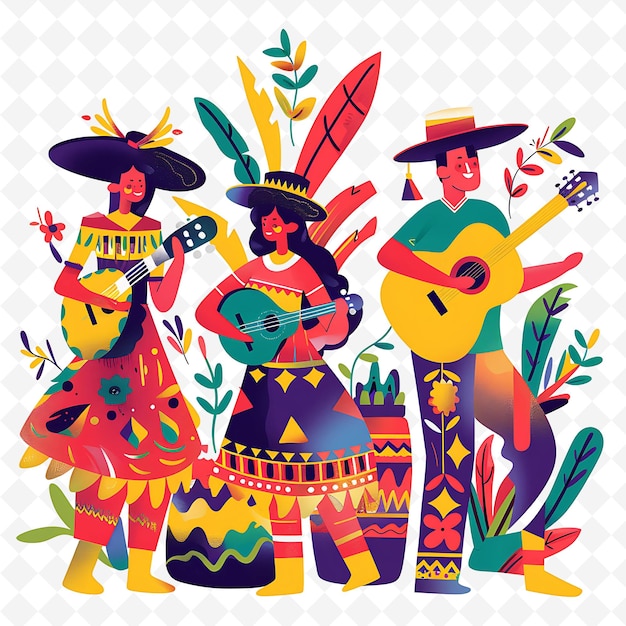 a group of people with hats and sombrero playing a guitar