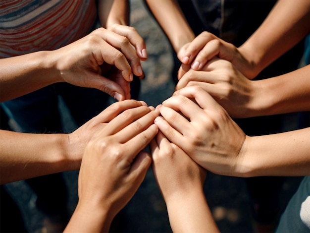 PSD a group of people with their hands together one is holding a circle