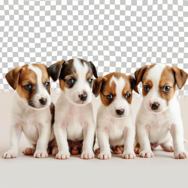 a group of puppies with one of them has a blue eye