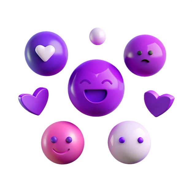 PSD a group of purple and purple balls with one with one of them has a smile on it