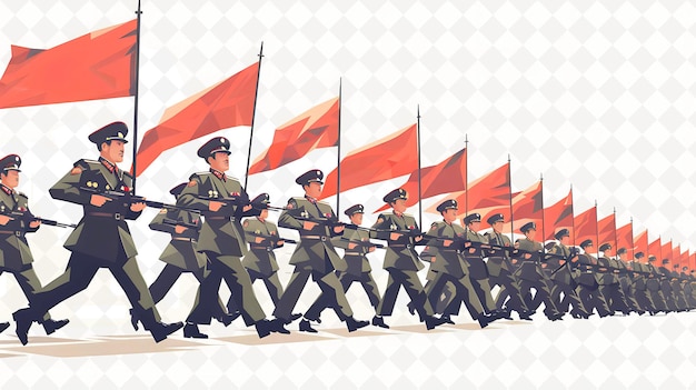 a group of soldiers marching with red flags