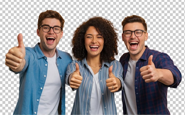 Group of three friends giving a thumbsup and laughing