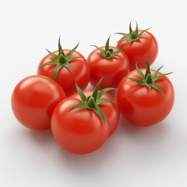 a group of tomatoes with a green leaf on the top