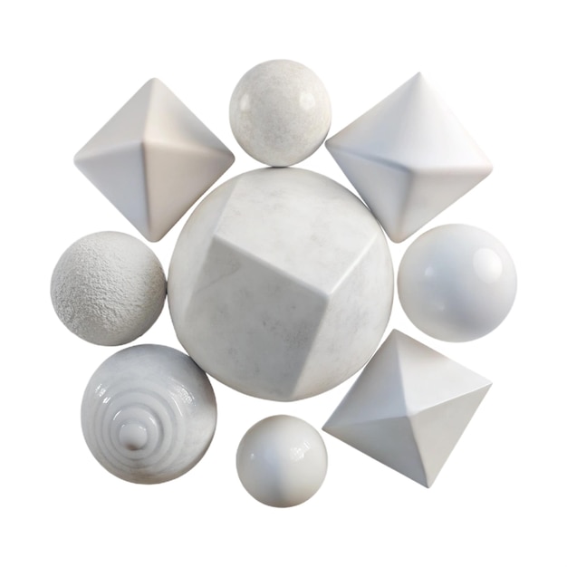 a group of white and gray objects with one that has a circle of white paint