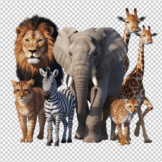 PSD group of wild animals isolated on transparent background