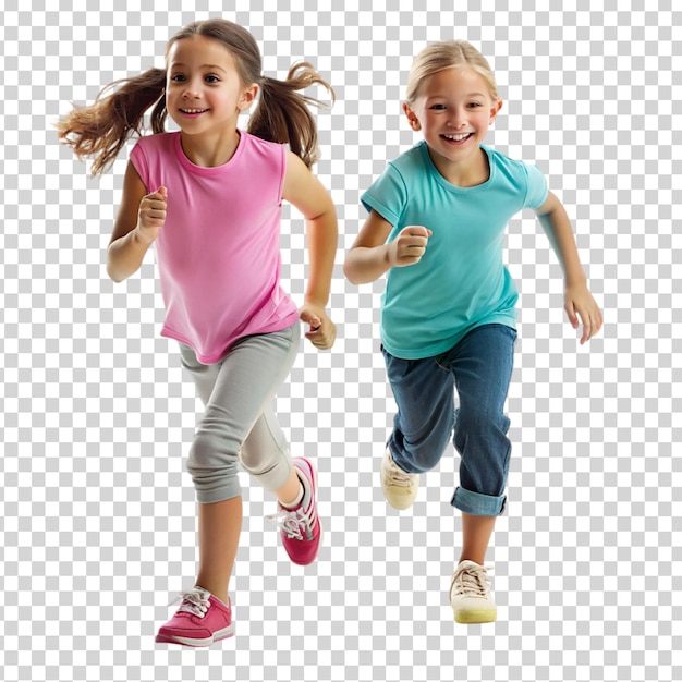 A group of young girls running on transparent background