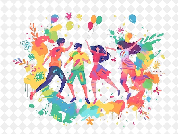 PSD groups of friends celebrating holi design is vibrant and pla flat illustration festival of the world