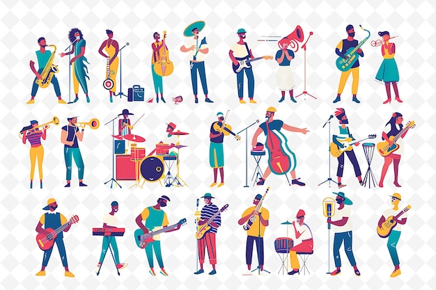 PSD groups of musicians performing at fte de la musique design i flat illustration culture character