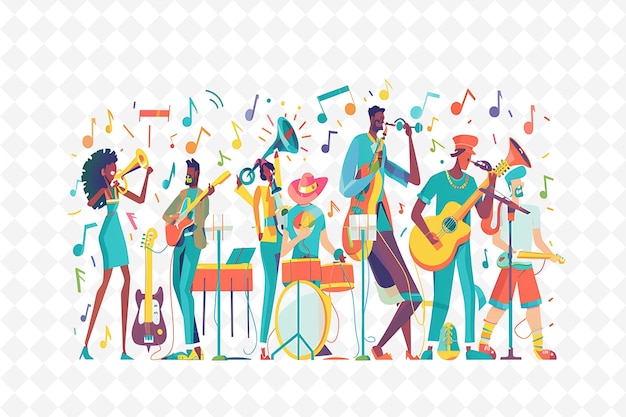 Groups of Musicians Performing at Fte De La Musique Design I Flat Illustration Culture Character