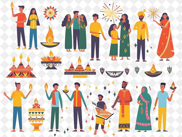 PSD groups of people celebrating diwali with fireworks design is flat illustration festival of the world