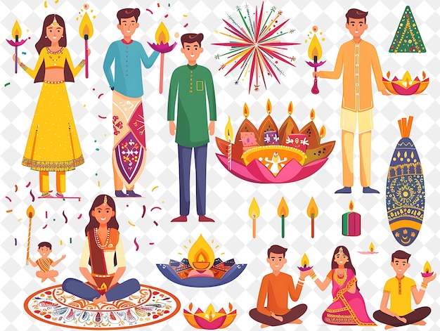 Groups of People Celebrating Diwali With Fireworks Design Is Flat Illustration Festival of The World