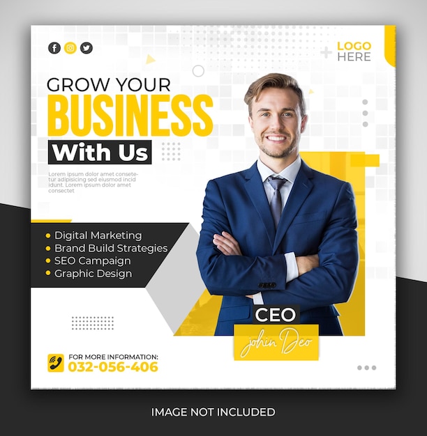 Grow your business online webinar instagram and facebook corporate social media post design template