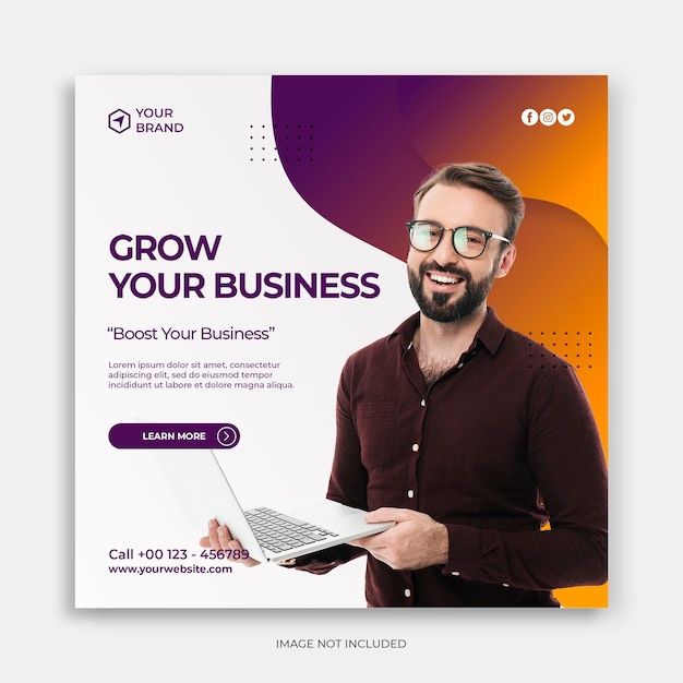 Grow your business social media post and web banner template Digital marketing agency instagram pos