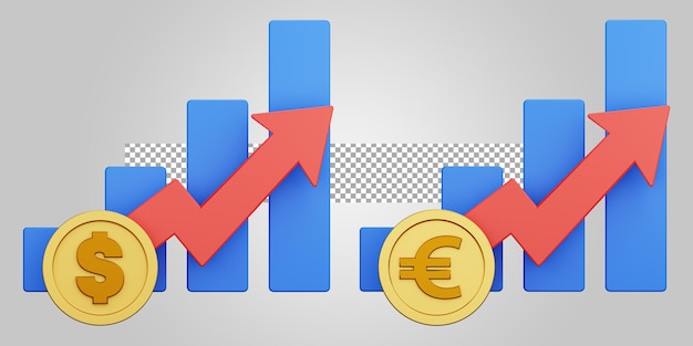 Growth currency economy on transparent background 3D Illustration