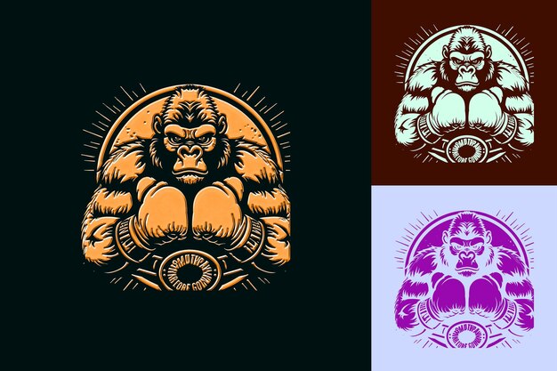 Grumpy Gorilla Animal Mascot Logo With Boxing Gloves and Cha Cute Abstract Vector Designs