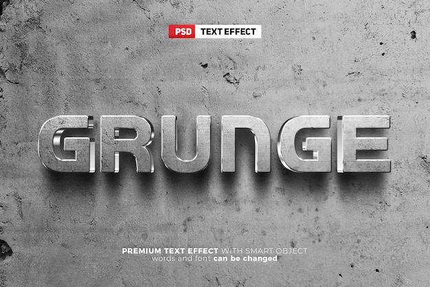 Grunge silver metal 3d editable text effect wall logo mockup