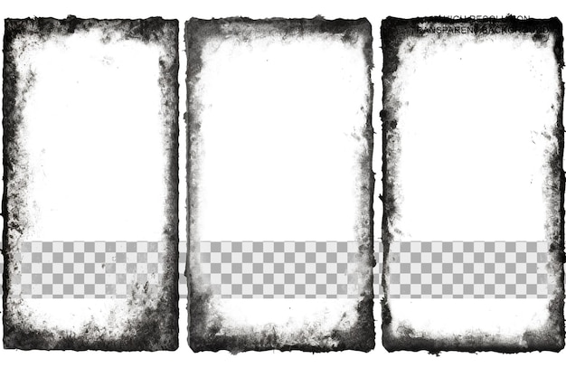 PSD grunge style frames are black on a white background on transparent background