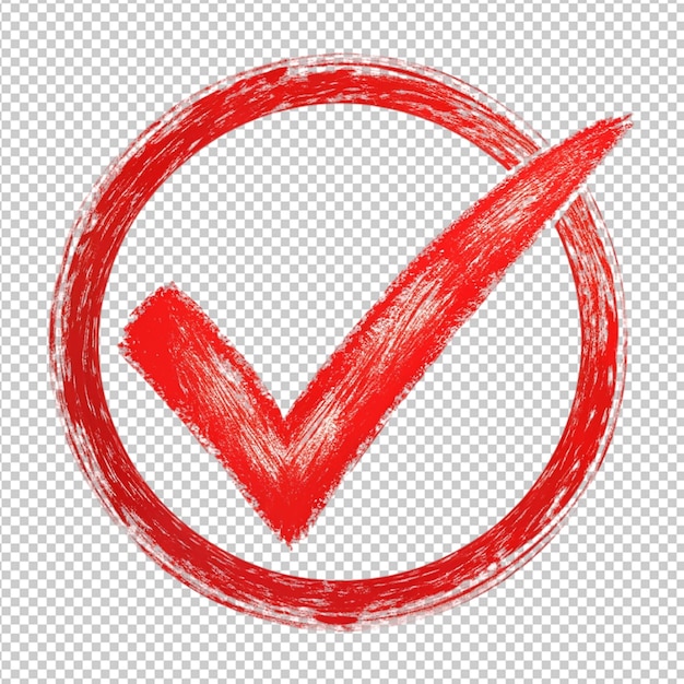 PSD grunge symbol check icon red marker on transparent background