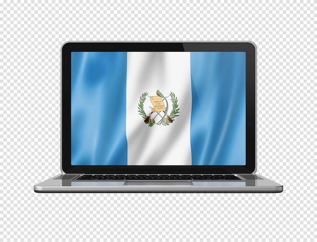 Guatemalan flag on laptop screen isolated on white 3D illustration