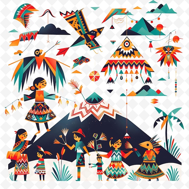 Guatemalan Kite Makers Crafting Design Is Colorful and Intri Illustration Cutural Landscape View