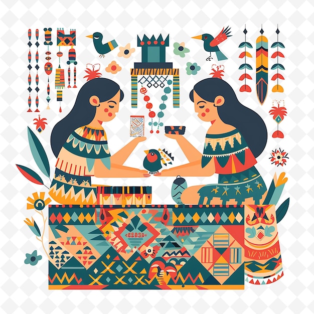 PSD guatemalan mayan weavers crafting textiles design is intrica illustration cutural landscape view