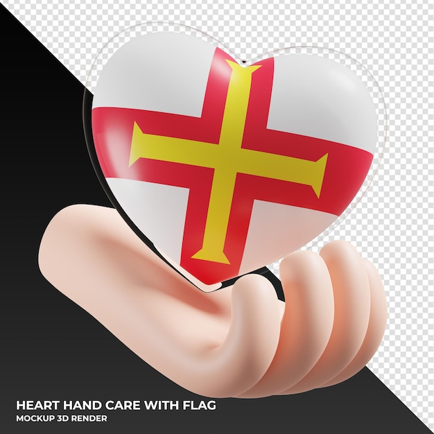 Guernsey flag with heart hand care realistic 3d textured