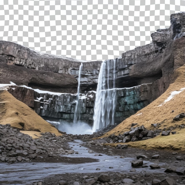 Gufufoss waterfall Iceland isolated on transparent background