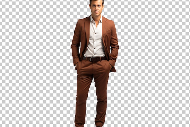 PSD guided tours a man in a brown suit and pants stands high quality realistic image