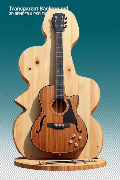 a guitar sits on a small wooden stand