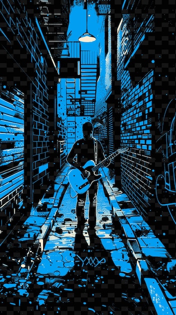 Guitarist in a Grungy Alleyway With Brick Walls and Spray Pa Vector Illustration Music Poster Idea