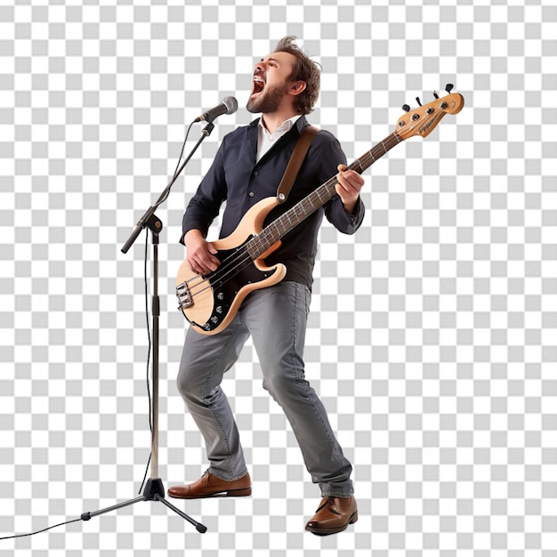 guitarist man plays on the electric guitar with bright emotions isolatade on white background