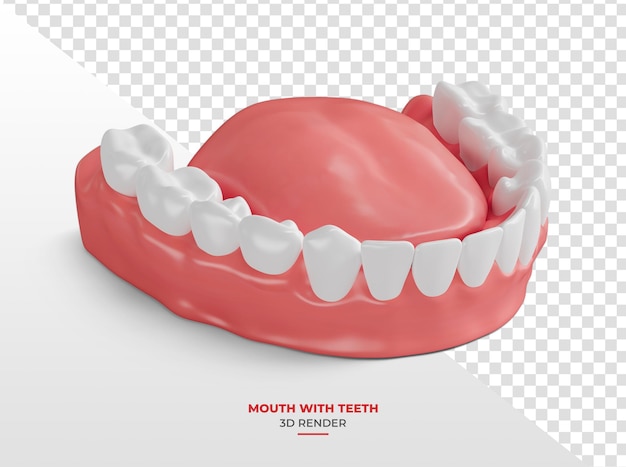 PSD gum with white teeth in 3d render with transparent background