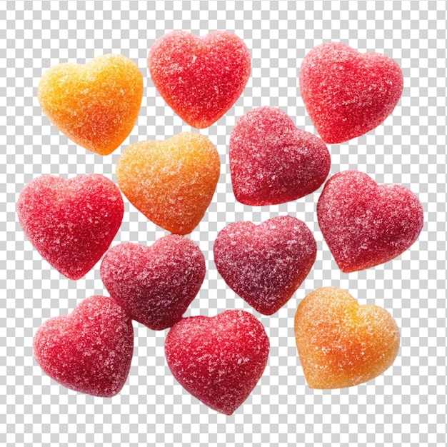 PSD gummy heart shaped sugar coated jally on transparent background