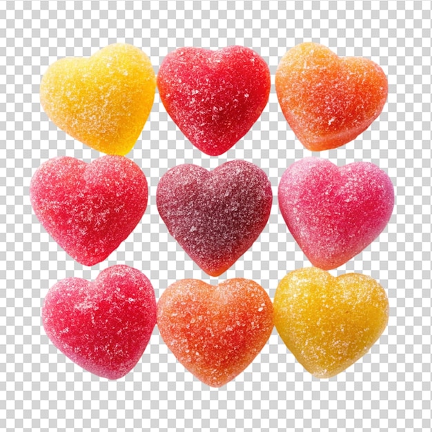 PSD gummy heart shaped sugar coated jally on transparent background