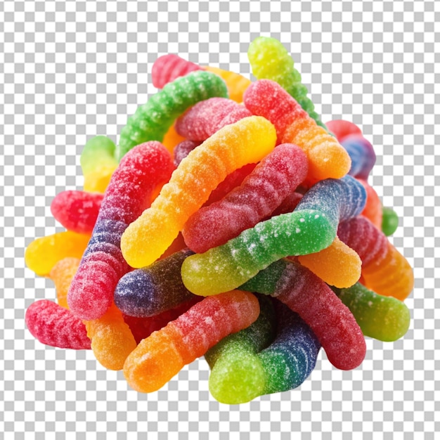 Gummy worm jelly chew candies on transparent background