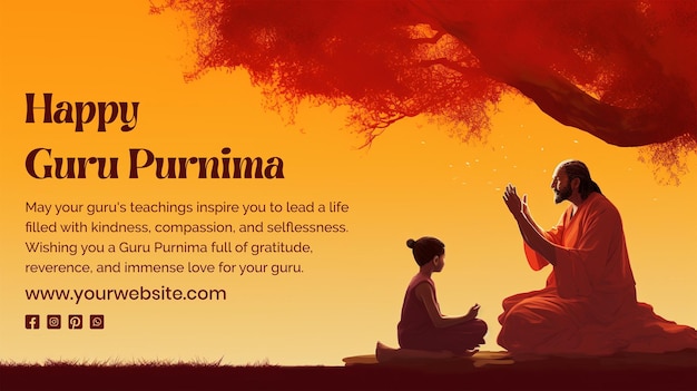 PSD guru purnima concept a sage and a kid sitting calmly scene on light red background