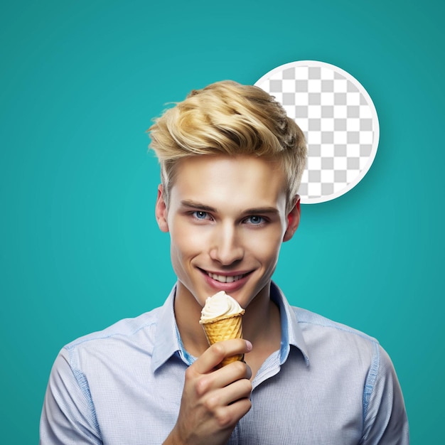 guy holding an ice cream stick in his hand near his face looking at it with an urge to eat it