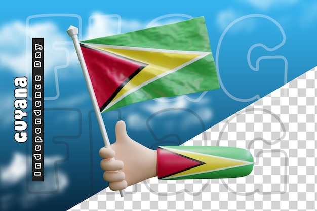 Guyana waving flag on holding hand or Guyana flag on holding hand