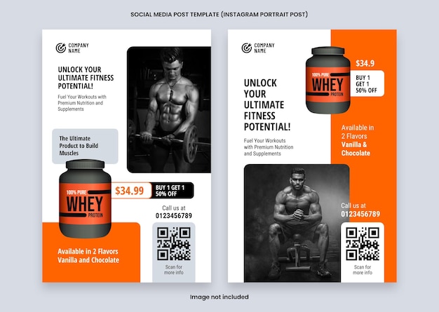 PSD gym and bodybuilding supplement products social media pinterest pin template