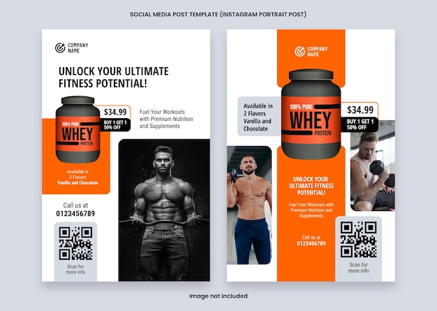 PSD gym and bodybuilding supplement products social media pinterest pin template